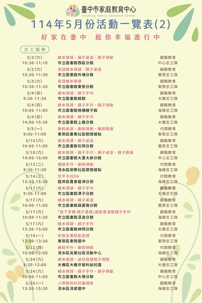 114年5月份活動一覽表