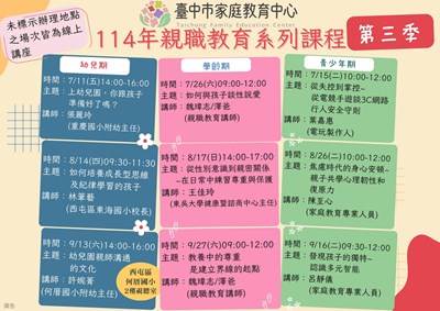 114年「第三季親職教育系列課程」